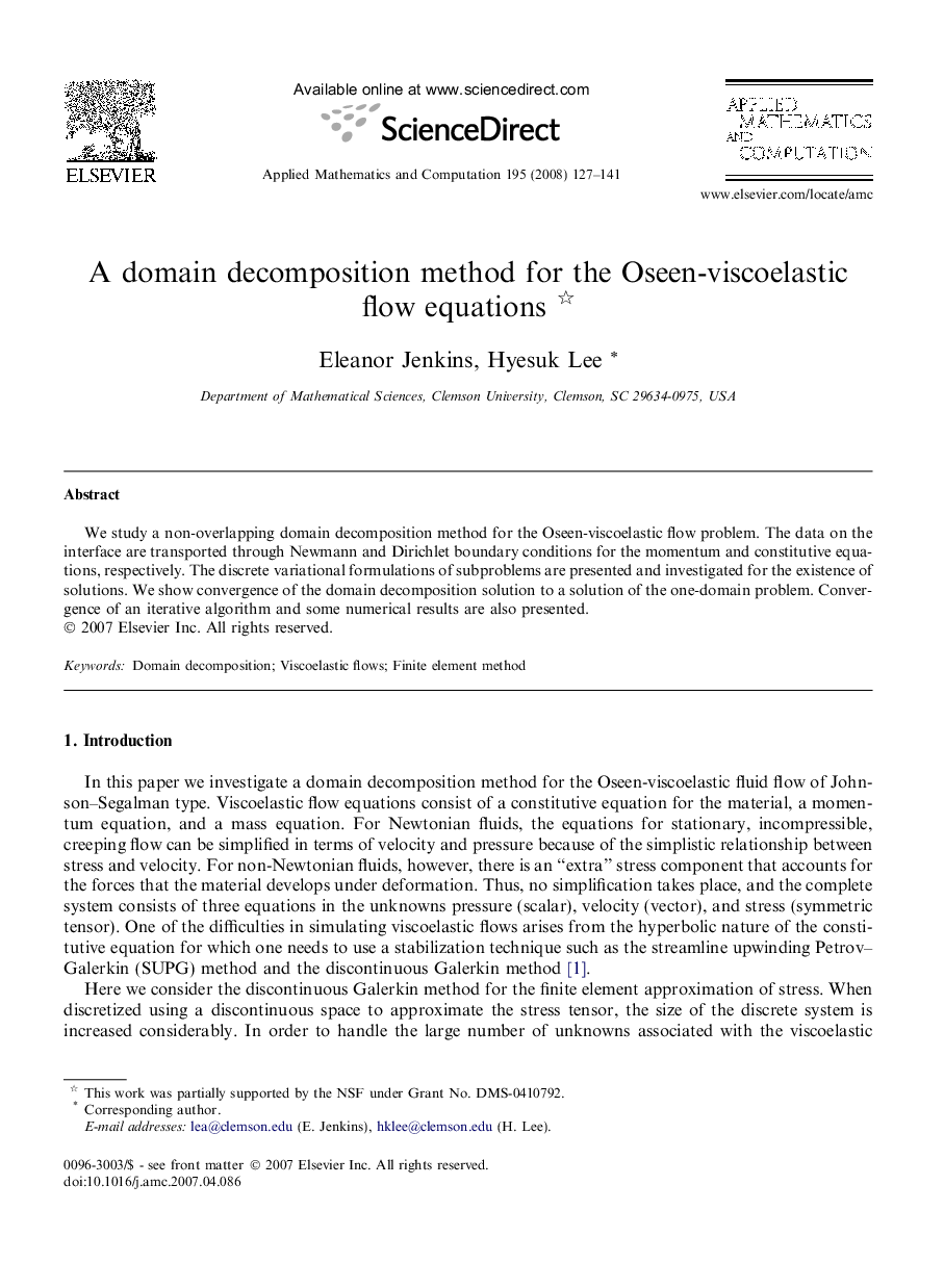 A domain decomposition method for the Oseen-viscoelastic flow equations 