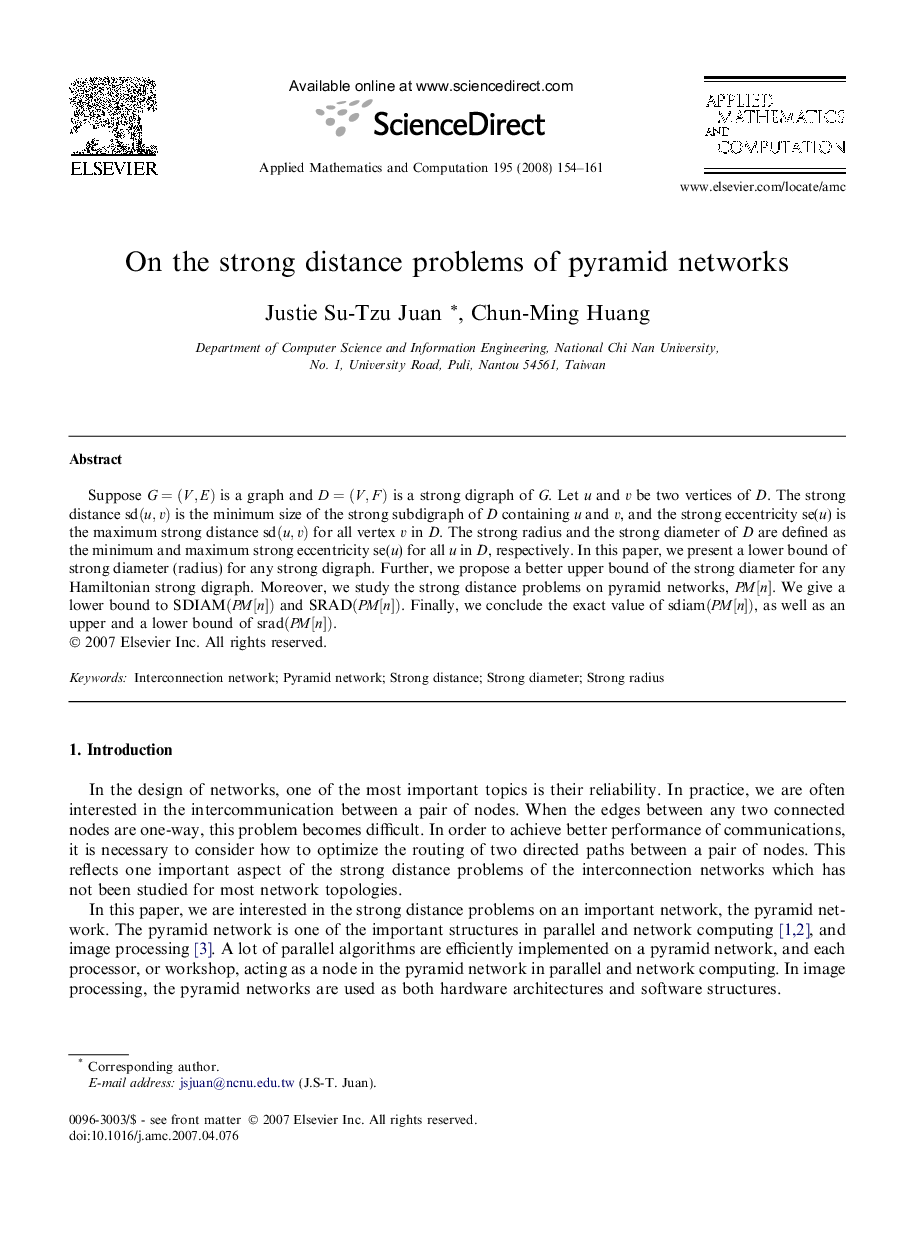 On the strong distance problems of pyramid networks