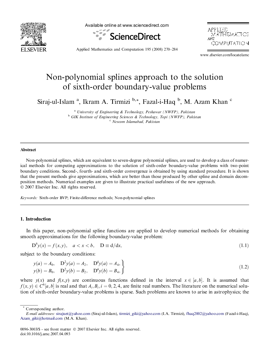 Non-polynomial splines approach to the solution of sixth-order boundary-value problems