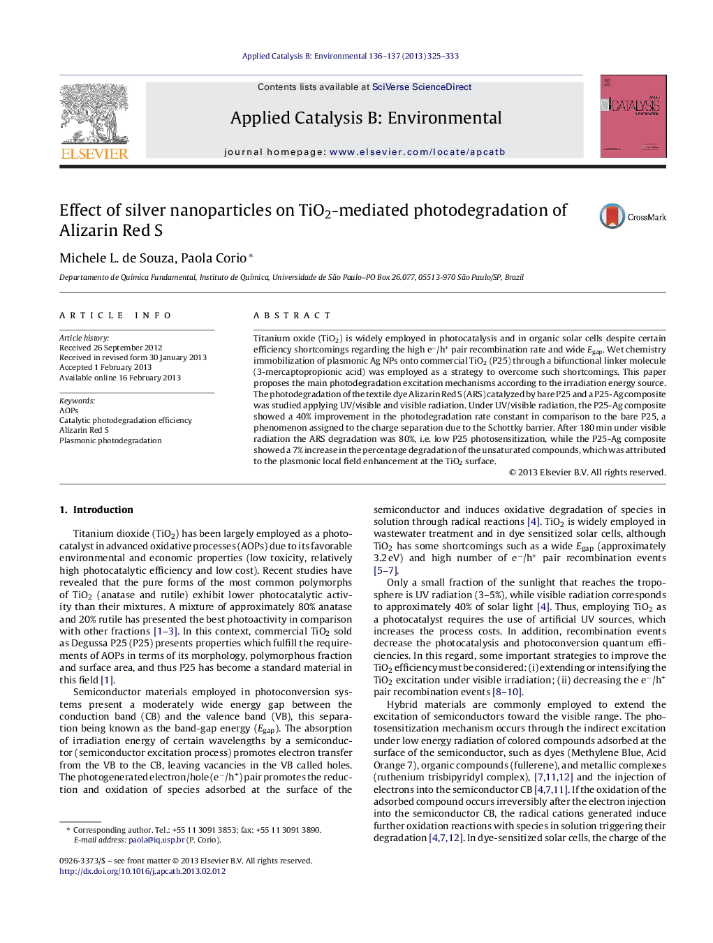 Effect of silver nanoparticles on TiO2-mediated photodegradation of Alizarin Red S