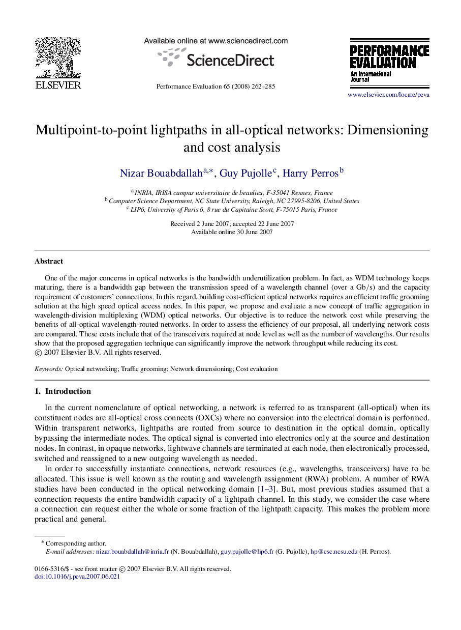 Multipoint-to-point lightpaths in all-optical networks: Dimensioning and cost analysis