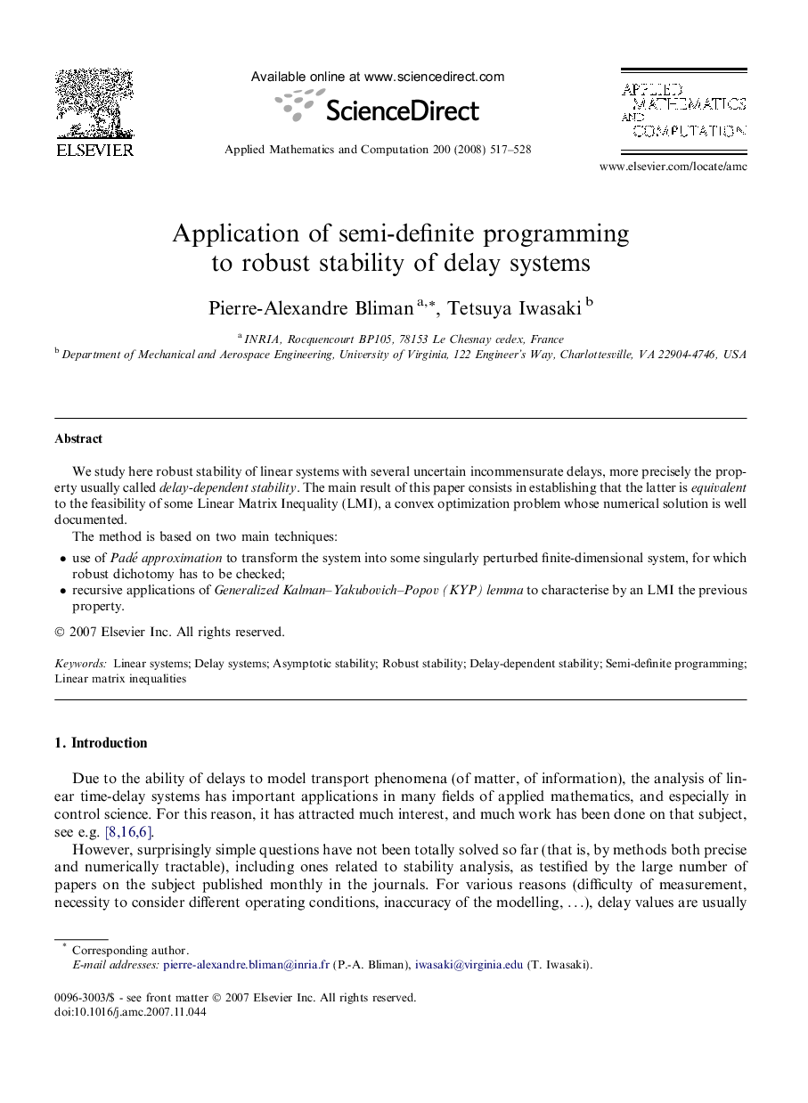 Application of semi-definite programming to robust stability of delay systems