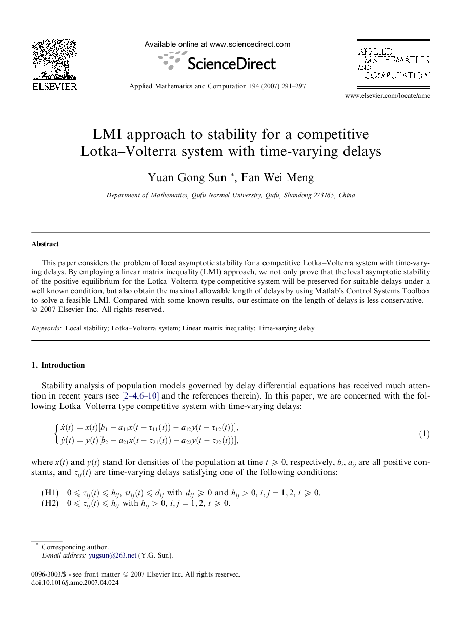 LMI approach to stability for a competitive Lotka–Volterra system with time-varying delays