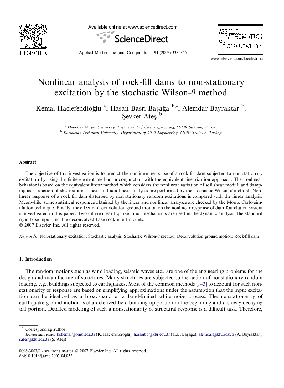 Nonlinear analysis of rock-fill dams to non-stationary excitation by the stochastic Wilson-θ method