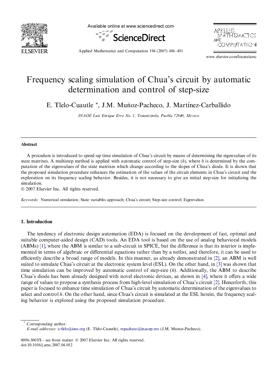 Frequency scaling simulation of Chua's circuit by automatic determination and control of step-size