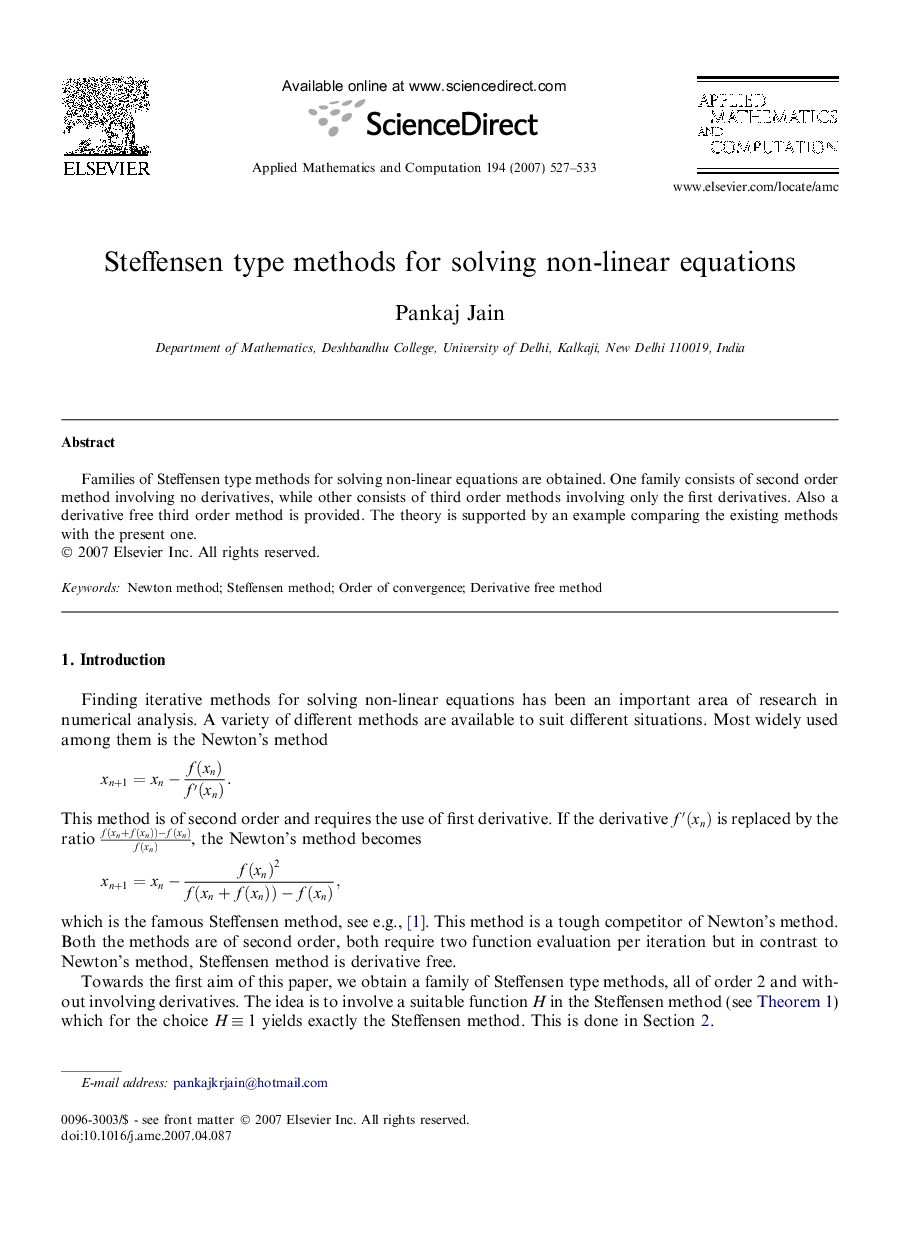 Steffensen type methods for solving non-linear equations