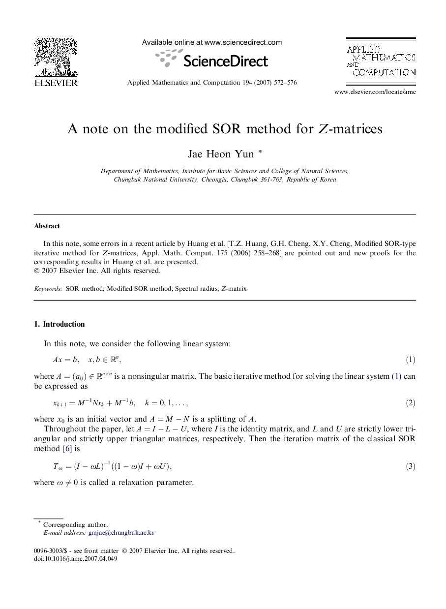 A note on the modified SOR method for Z-matrices