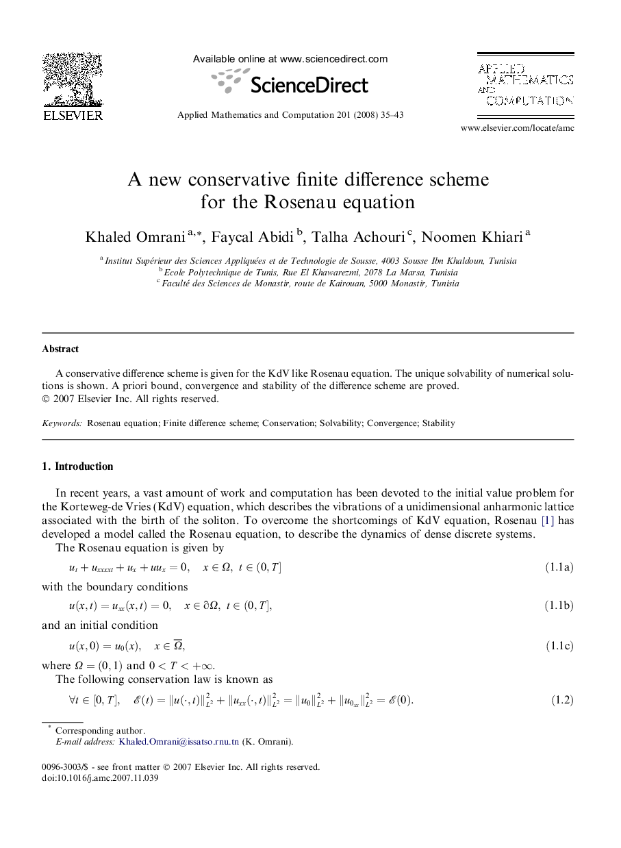 A new conservative finite difference scheme for the Rosenau equation