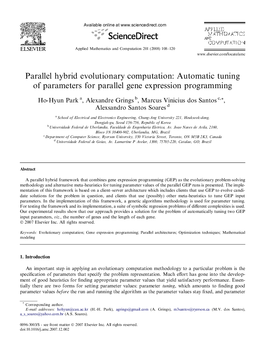 Parallel hybrid evolutionary computation: Automatic tuning of parameters for parallel gene expression programming
