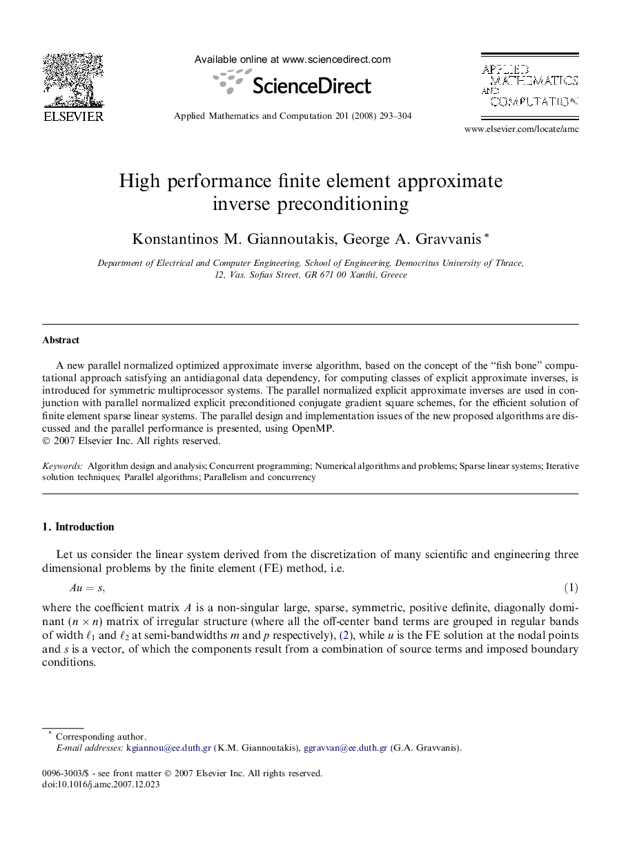 High performance finite element approximate inverse preconditioning