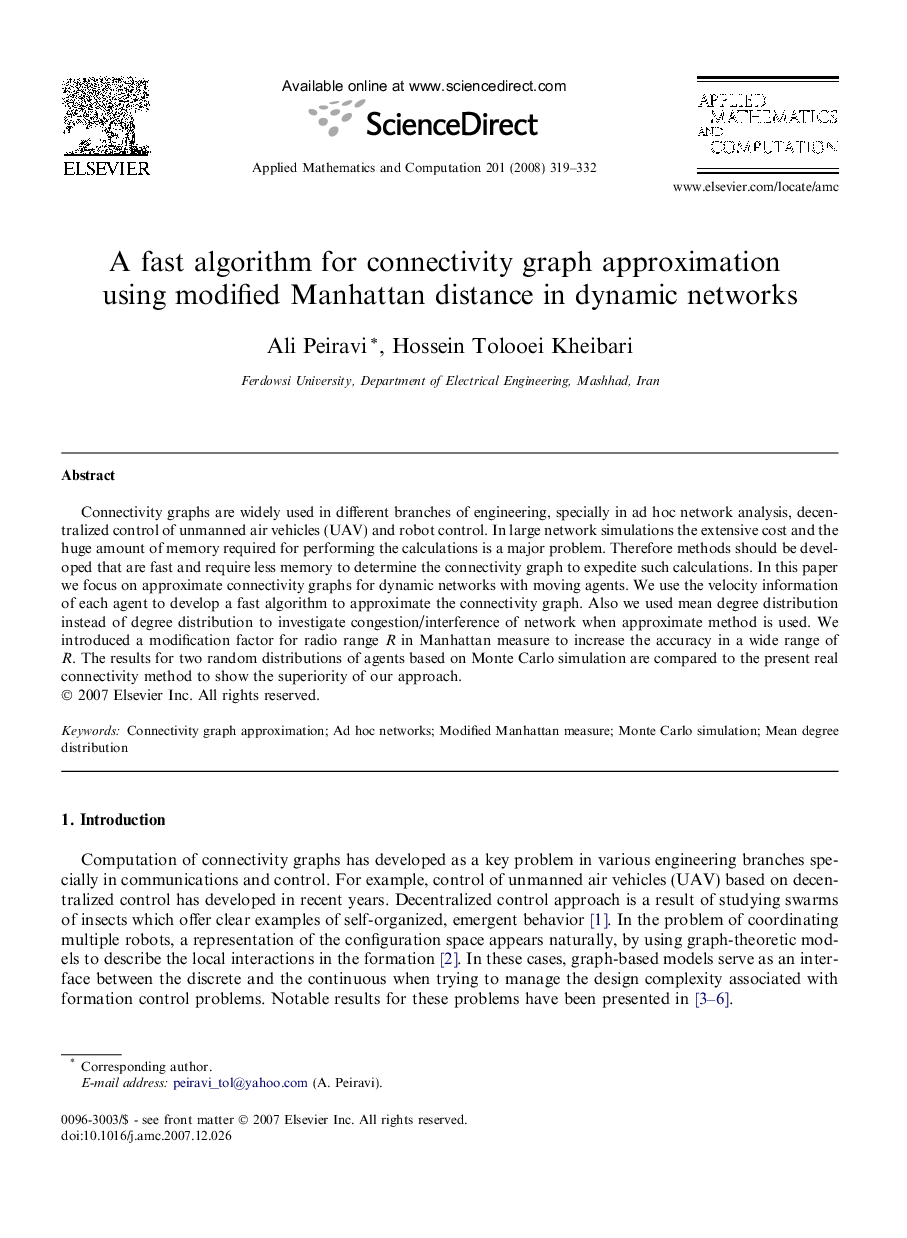 A fast algorithm for connectivity graph approximation using modified Manhattan distance in dynamic networks