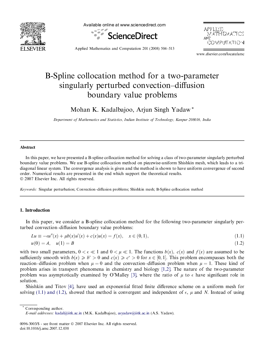 B-Spline collocation method for a two-parameter singularly perturbed convection–diffusion boundary value problems