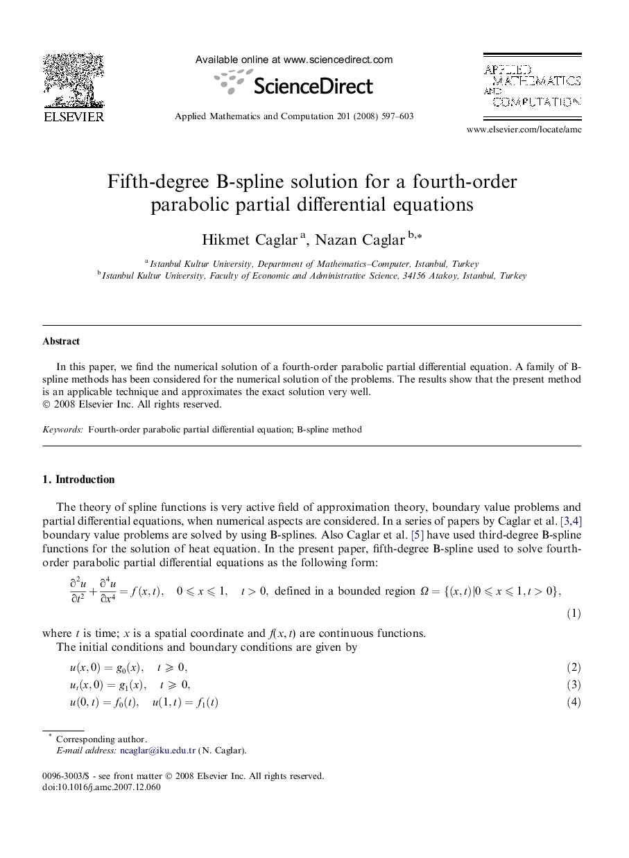 Fifth-degree B-spline solution for a fourth-order parabolic partial differential equations