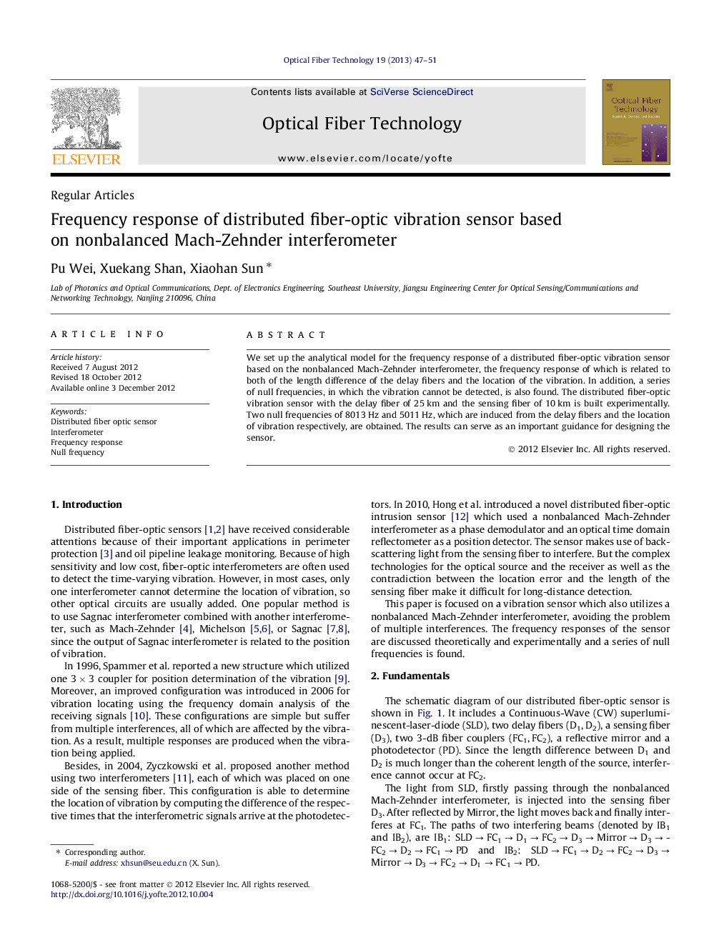 Frequency response of distributed fiber-optic vibration sensor based on nonbalanced Mach-Zehnder interferometer