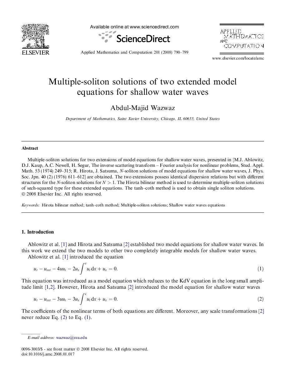 Multiple-soliton solutions of two extended model equations for shallow water waves