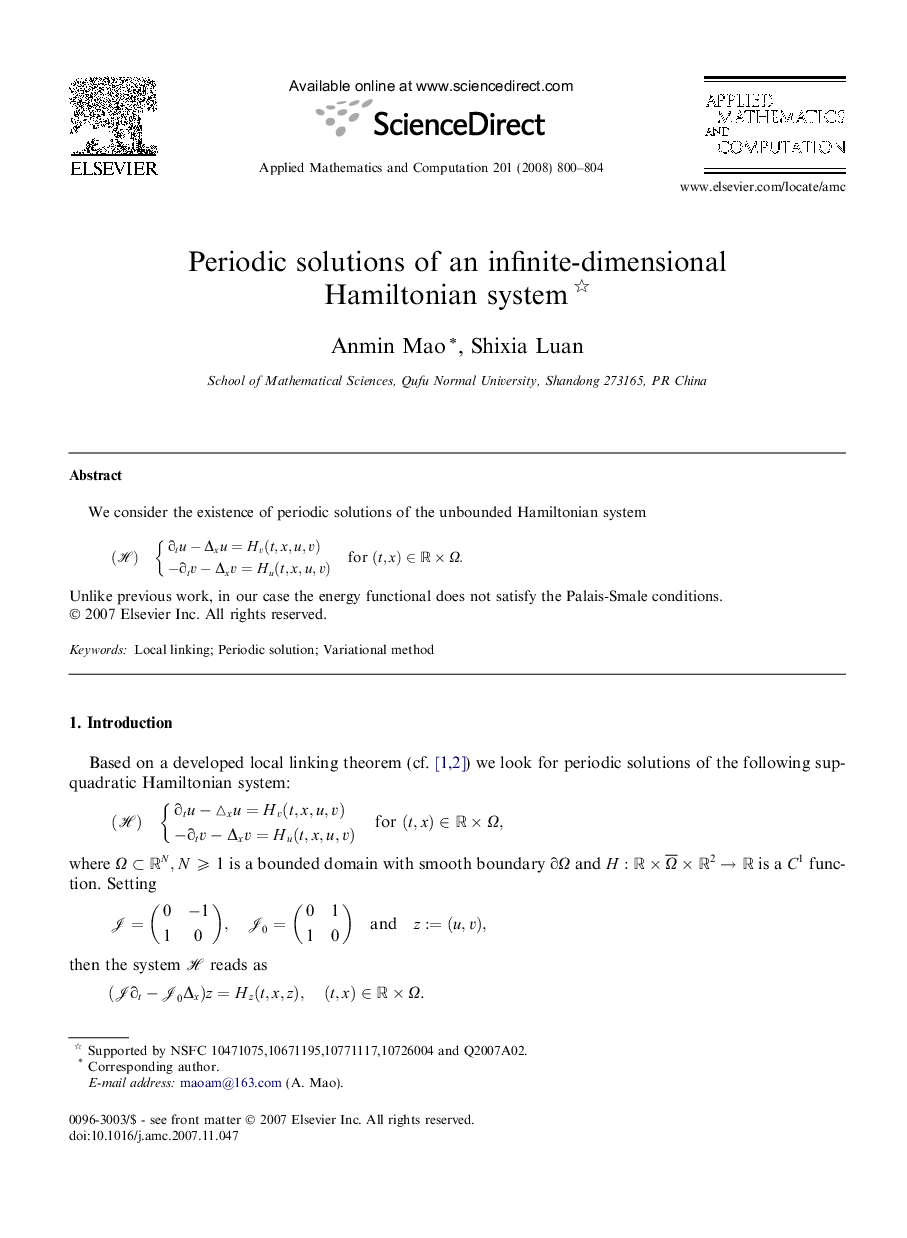 Periodic solutions of an infinite-dimensional Hamiltonian system