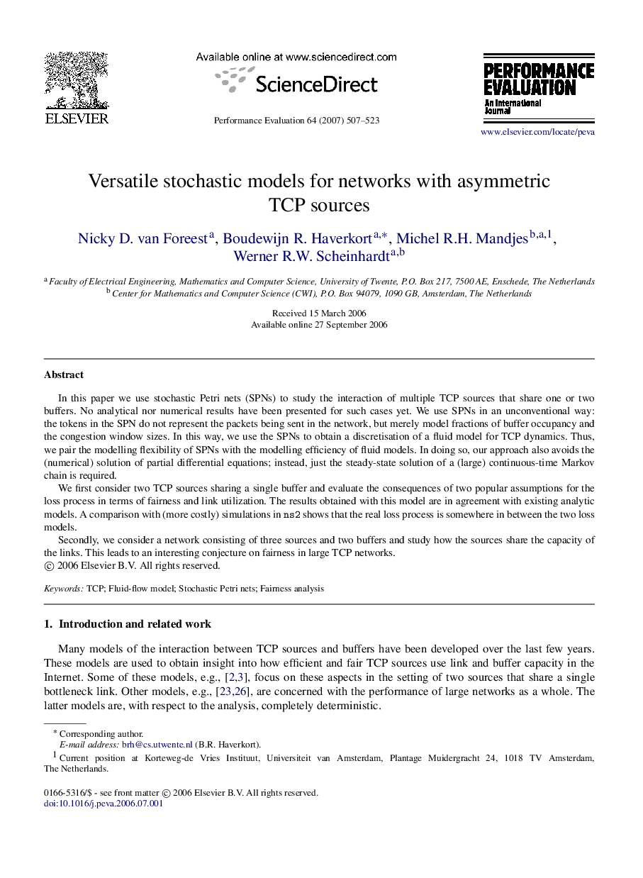 Versatile stochastic models for networks with asymmetric TCP sources