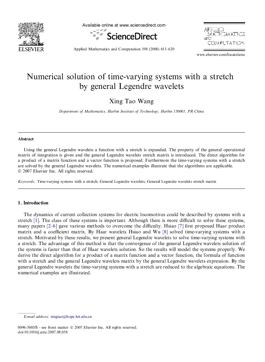 Numerical solution of time-varying systems with a stretch by general Legendre wavelets