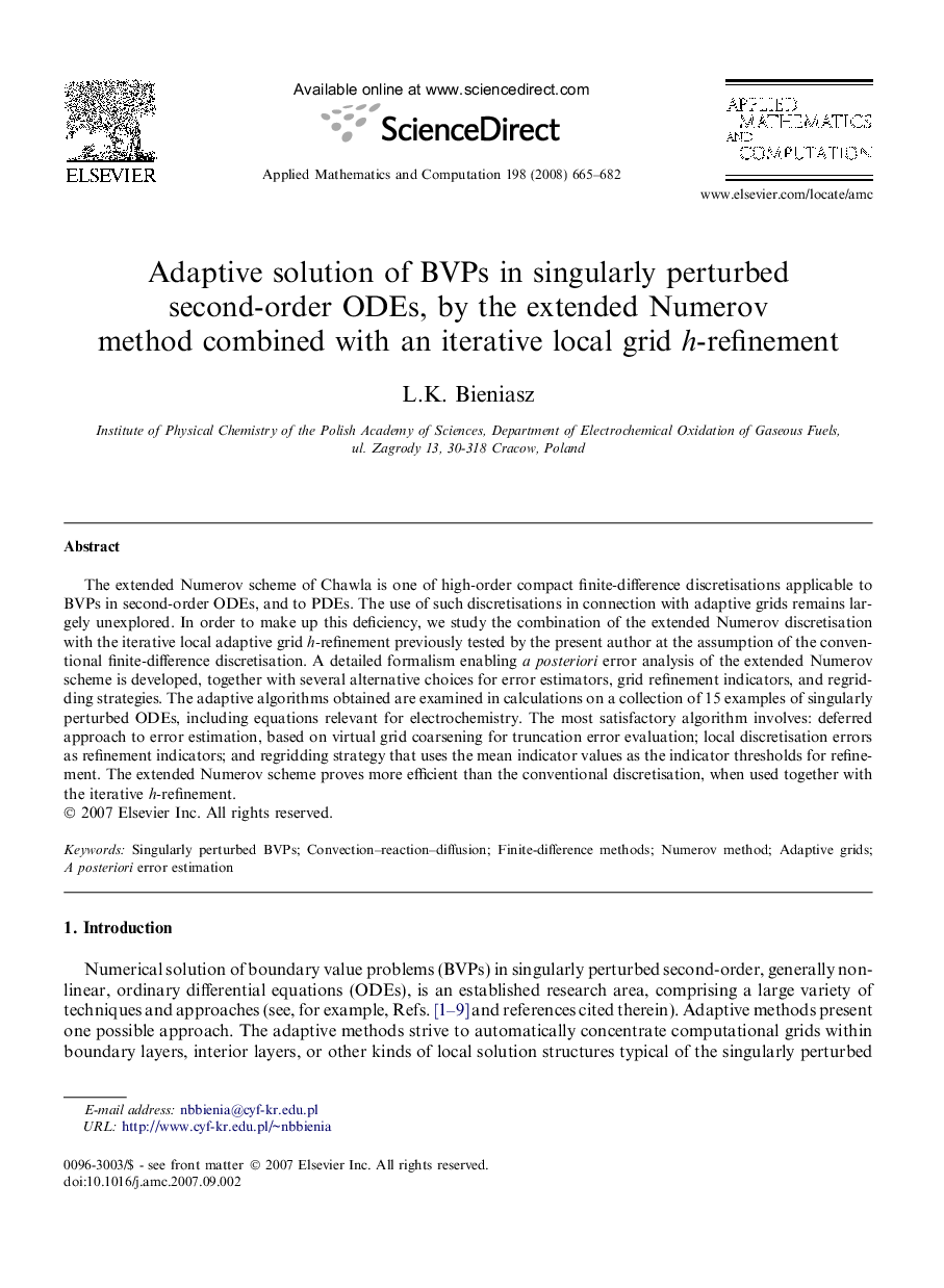 Adaptive solution of BVPs in singularly perturbed second-order ODEs, by the extended Numerov method combined with an iterative local grid h-refinement