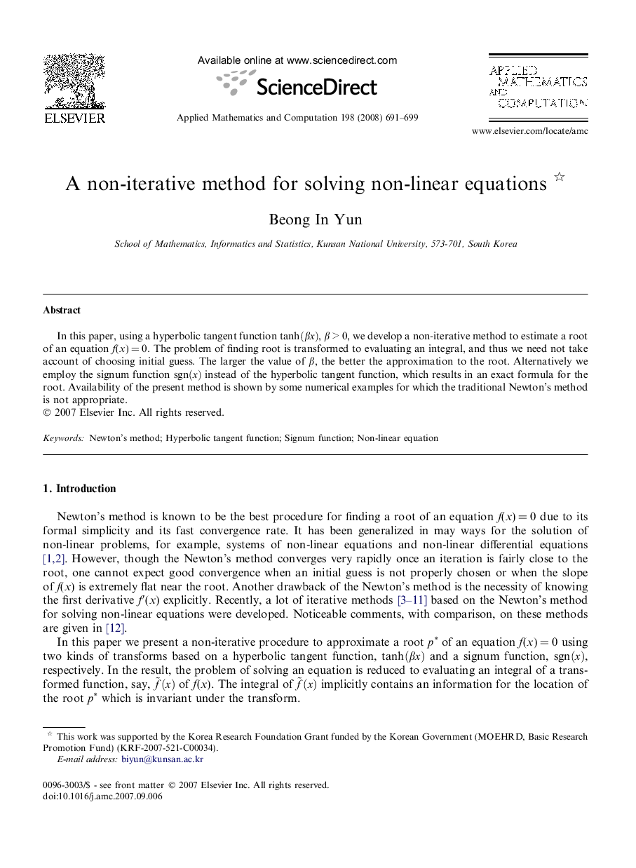 A non-iterative method for solving non-linear equations 