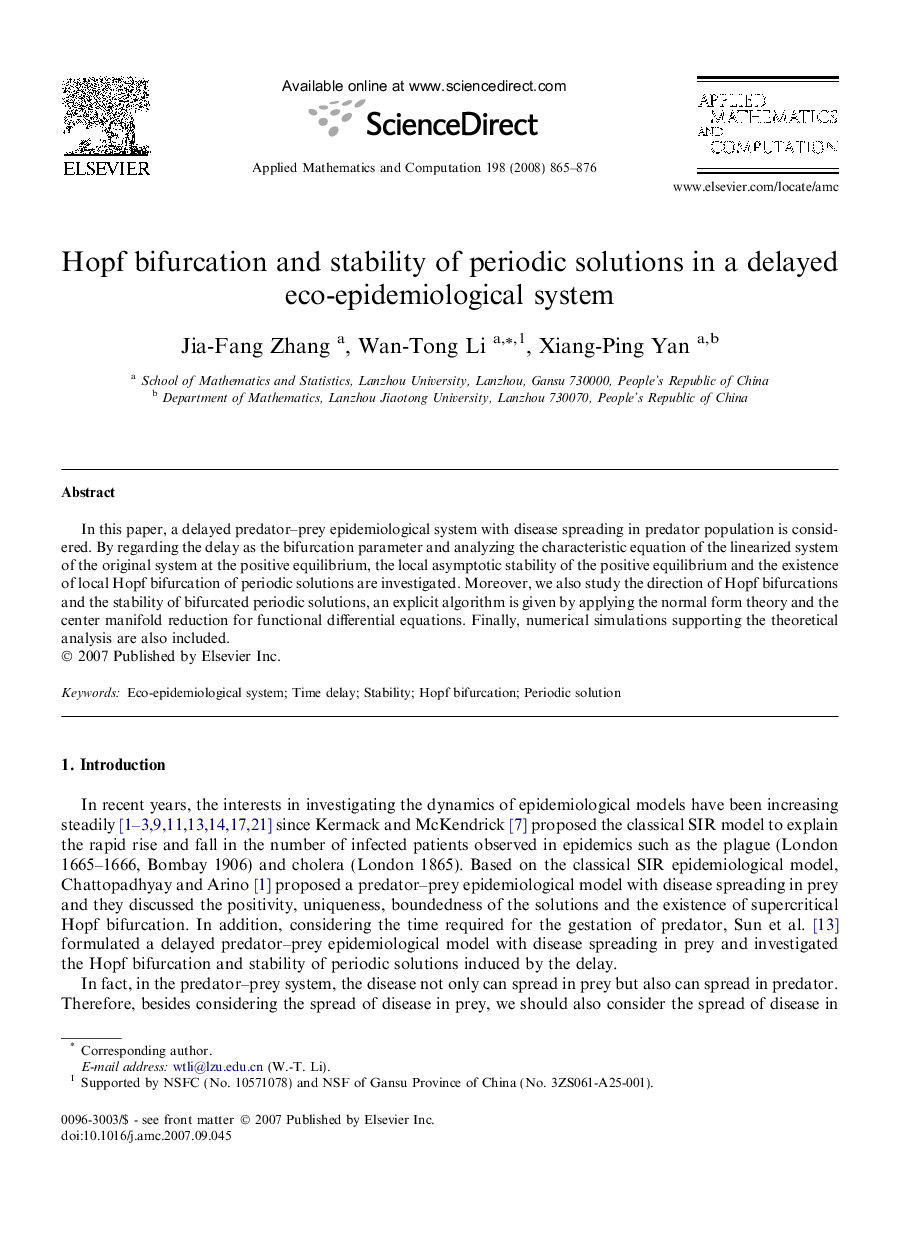 Hopf bifurcation and stability of periodic solutions in a delayed eco-epidemiological system