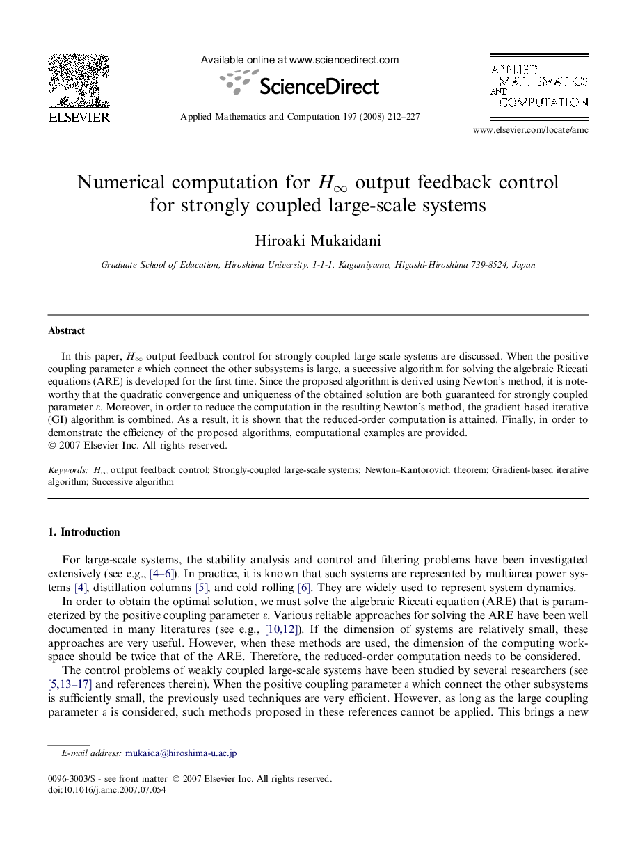 Numerical computation for Hâ output feedback control for strongly coupled large-scale systems