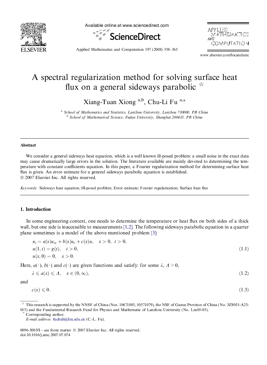 A spectral regularization method for solving surface heat flux on a general sideways parabolic