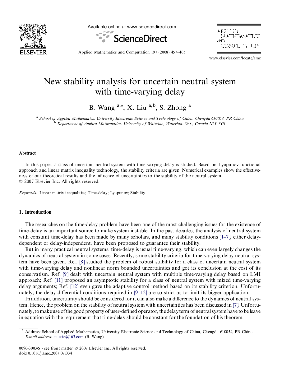 New stability analysis for uncertain neutral system with time-varying delay