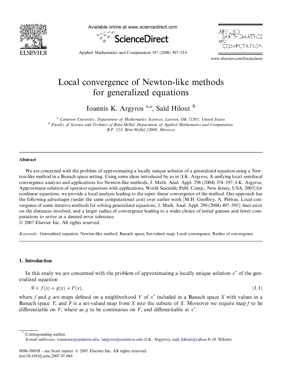Local convergence of Newton-like methods for generalized equations