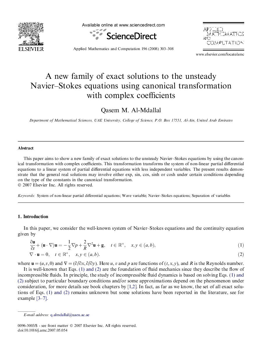 A new family of exact solutions to the unsteady Navier–Stokes equations using canonical transformation with complex coefficients