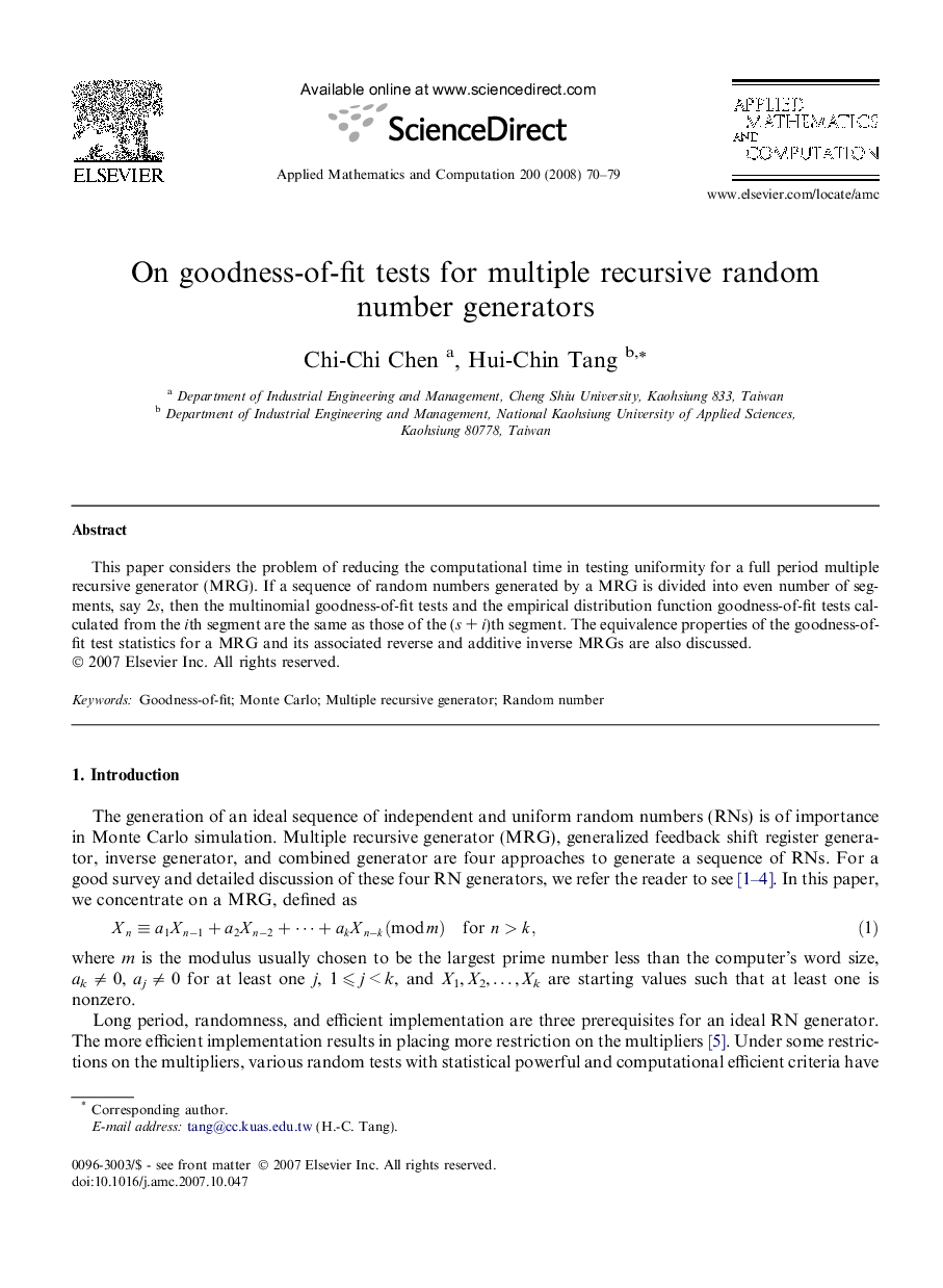 On goodness-of-fit tests for multiple recursive random number generators