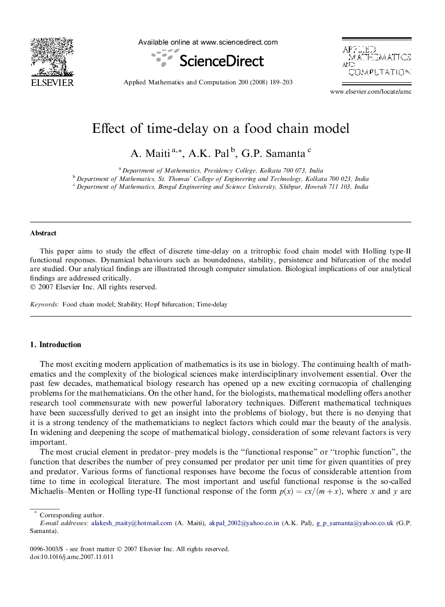 Effect of time-delay on a food chain model