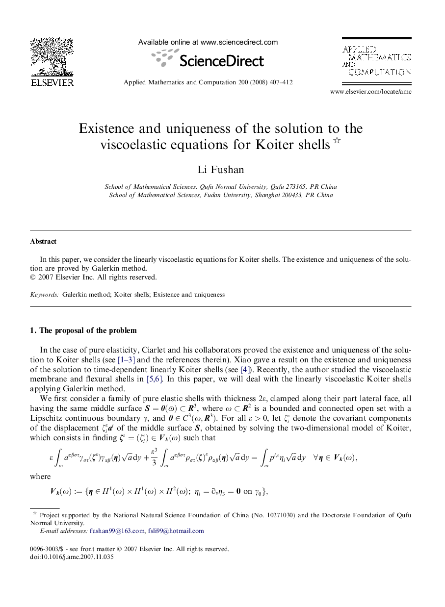 Existence and uniqueness of the solution to the viscoelastic equations for Koiter shells 