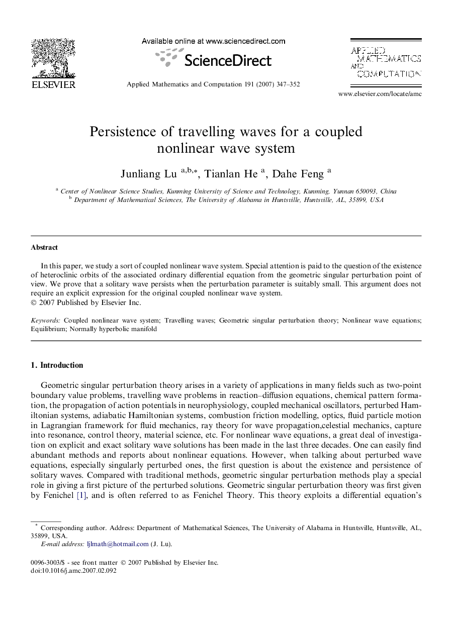 Persistence of travelling waves for a coupled nonlinear wave system