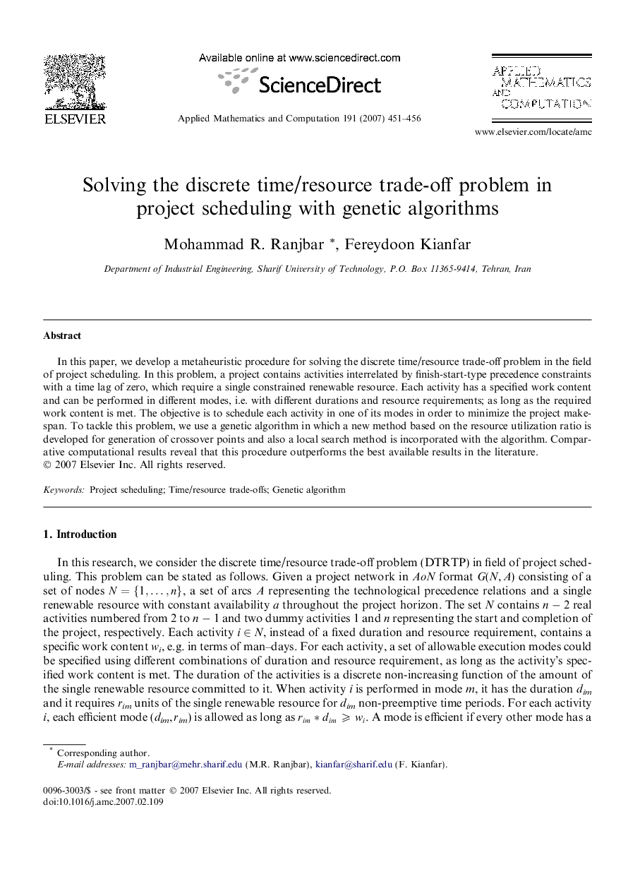 Solving the discrete time/resource trade-off problem in project scheduling with genetic algorithms