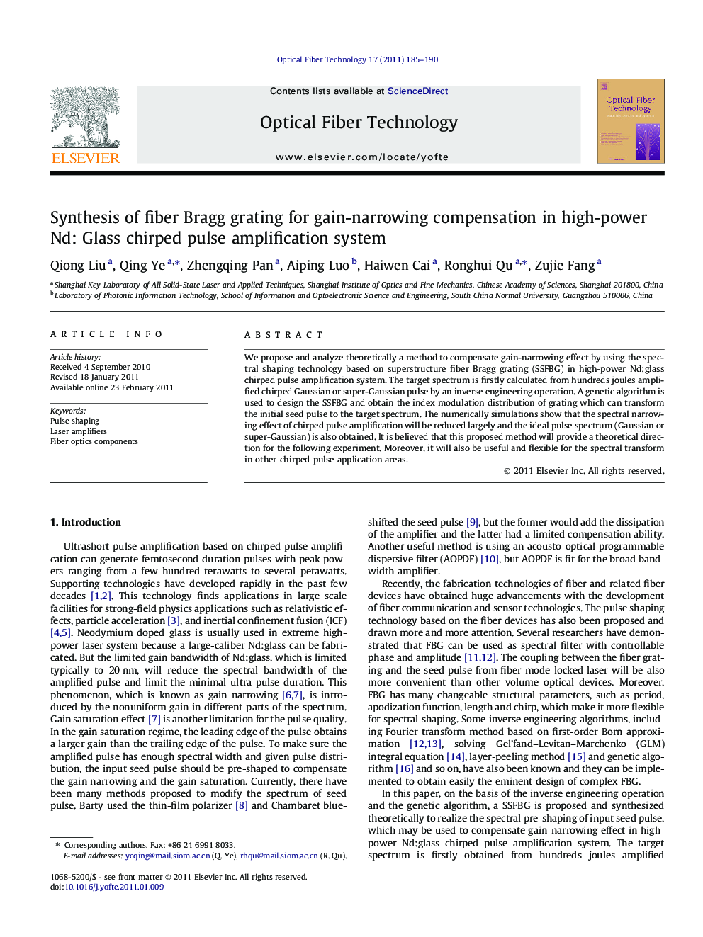 Synthesis of fiber Bragg grating for gain-narrowing compensation in high-power Nd: Glass chirped pulse amplification system