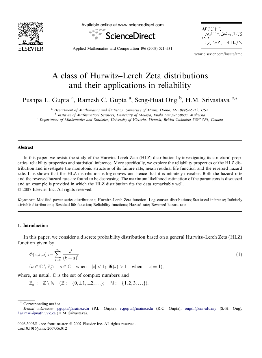 A class of Hurwitz–Lerch Zeta distributions and their applications in reliability