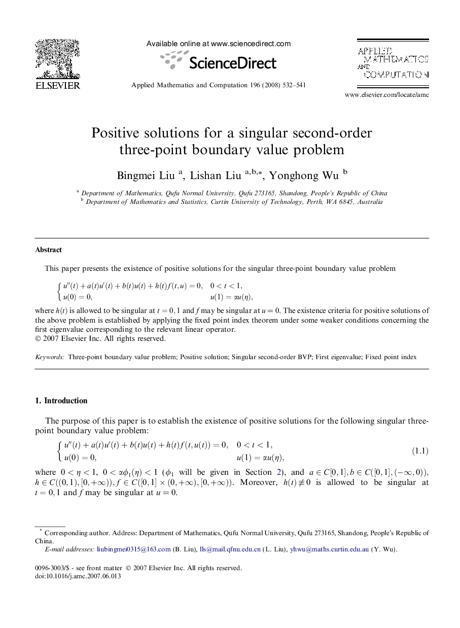 Positive solutions for a singular second-order three-point boundary value problem