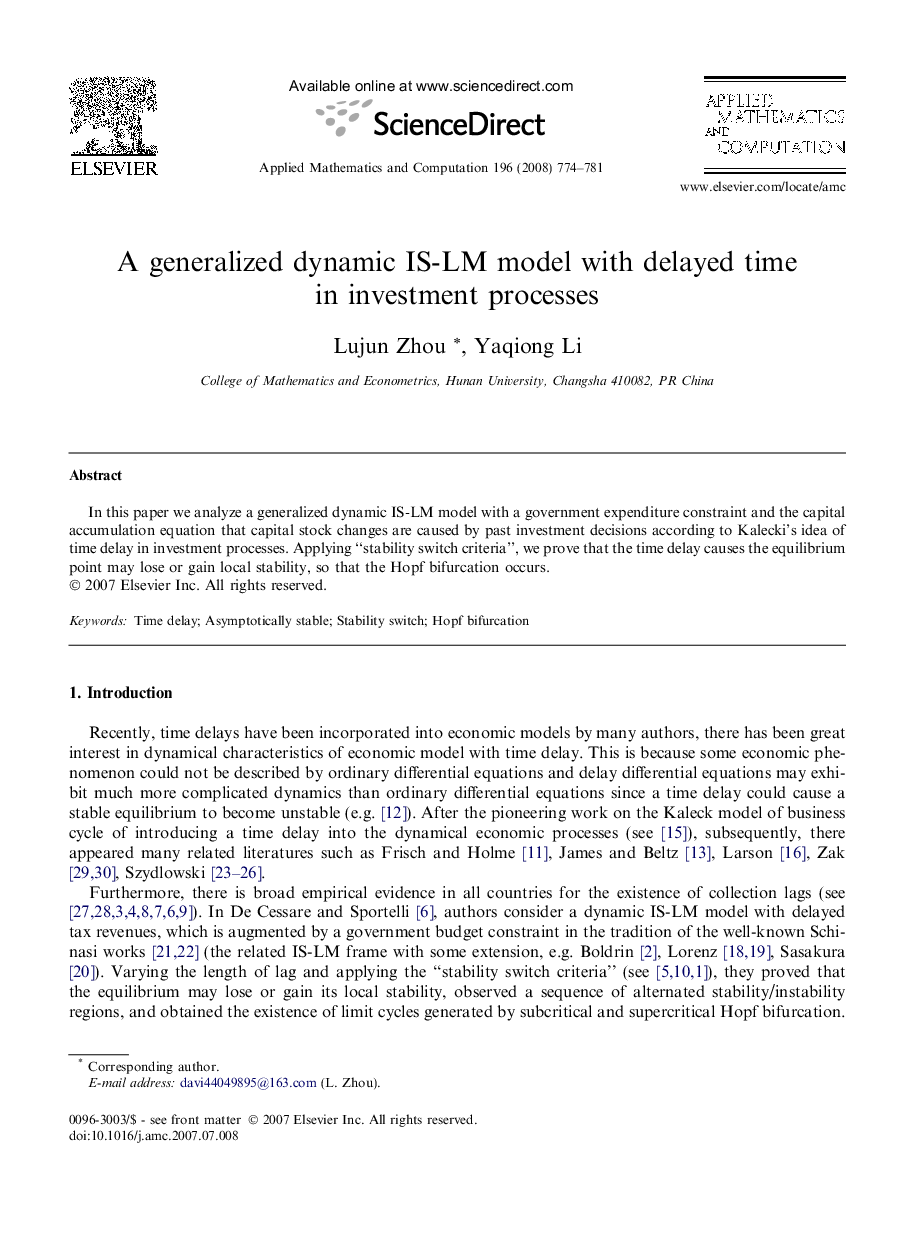 A generalized dynamic IS-LM model with delayed time in investment processes