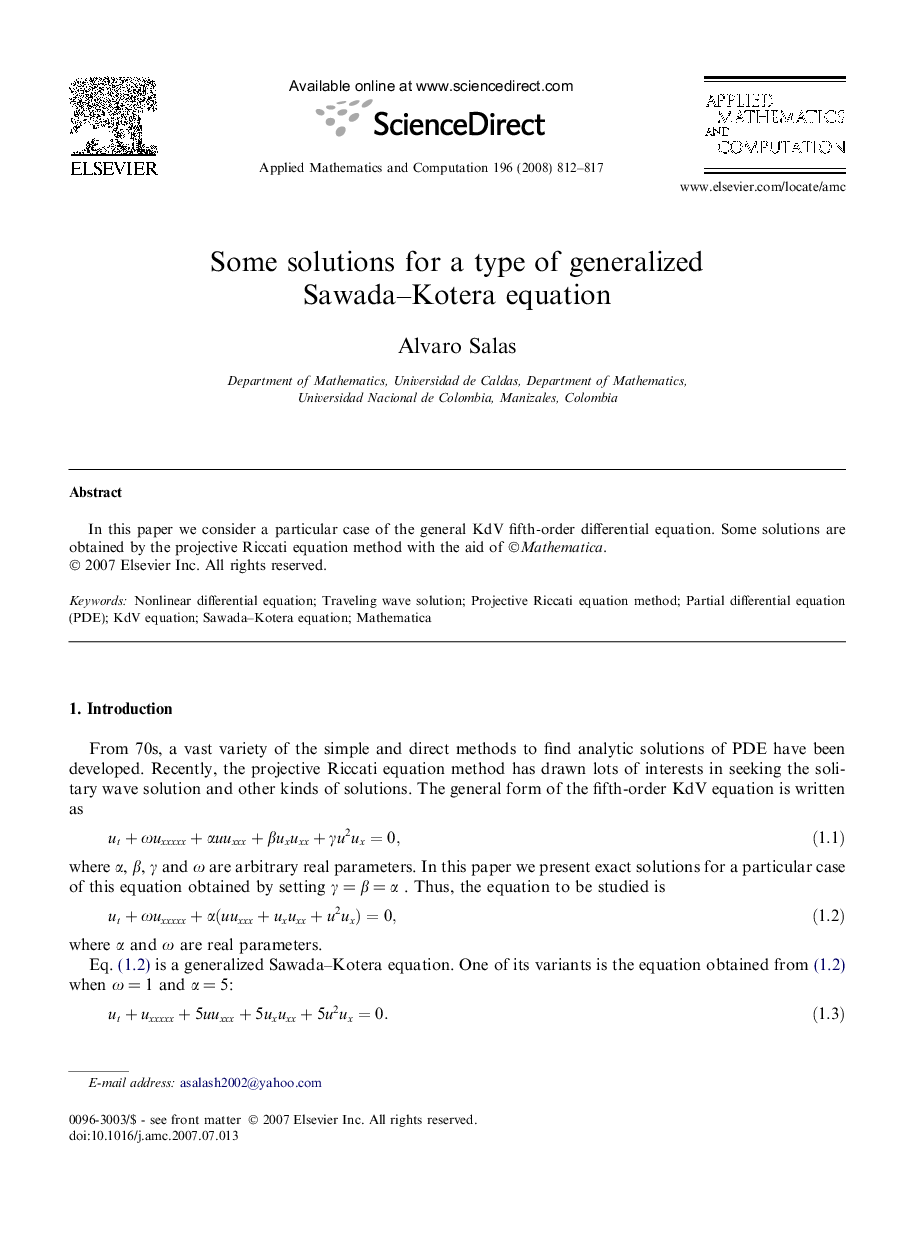 Some solutions for a type of generalized Sawada–Kotera equation