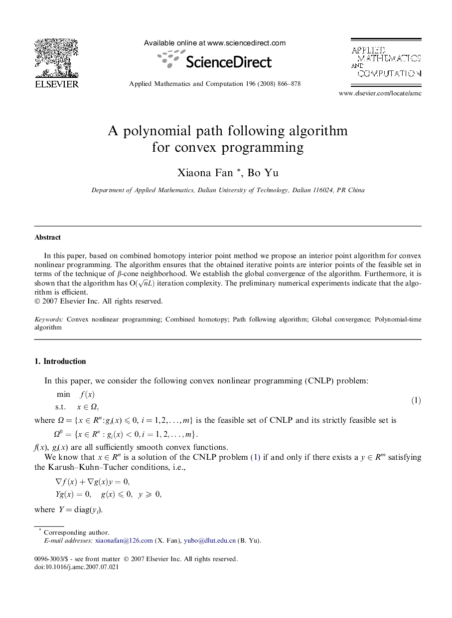 A polynomial path following algorithm for convex programming