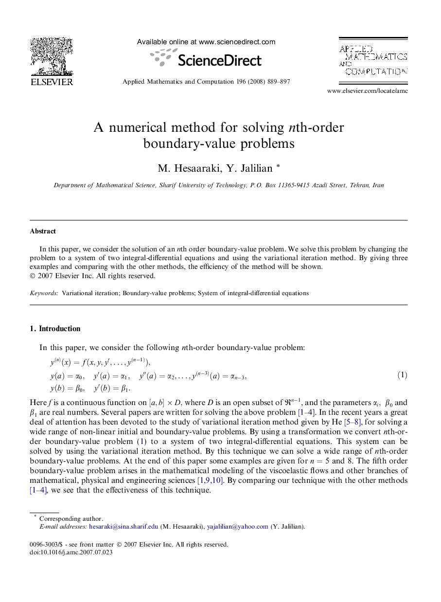 A numerical method for solving nth-order boundary-value problems