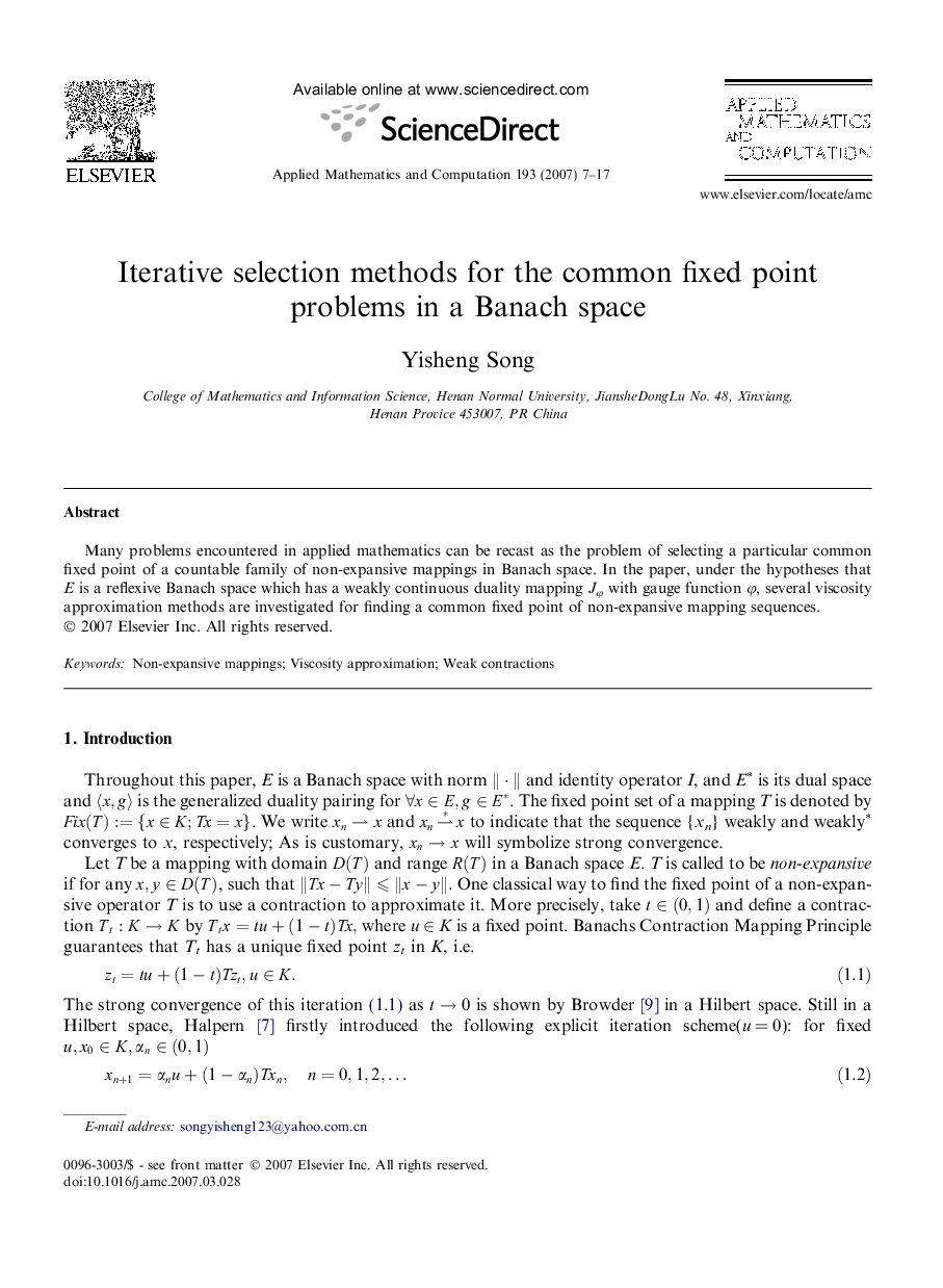 Iterative selection methods for the common fixed point problems in a Banach space