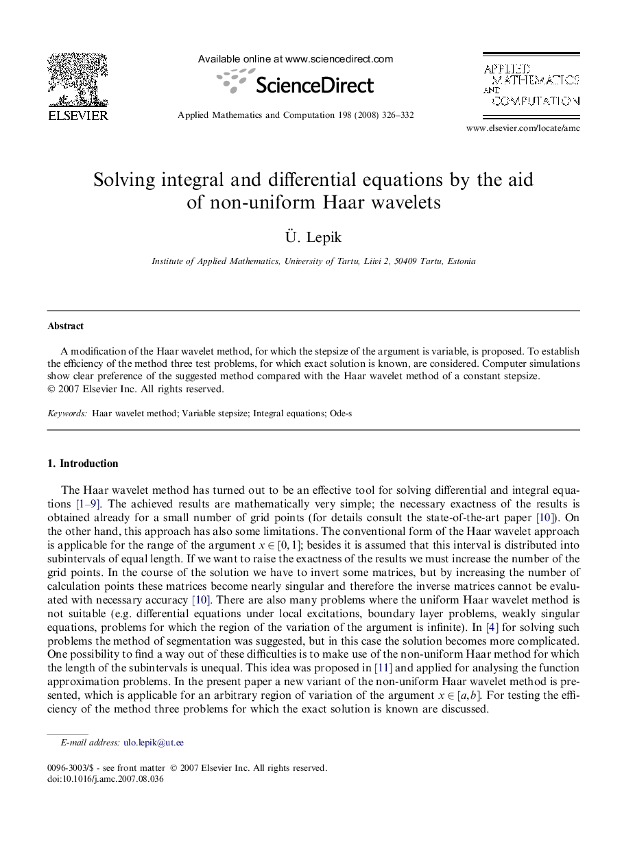 Solving integral and differential equations by the aid of non-uniform Haar wavelets