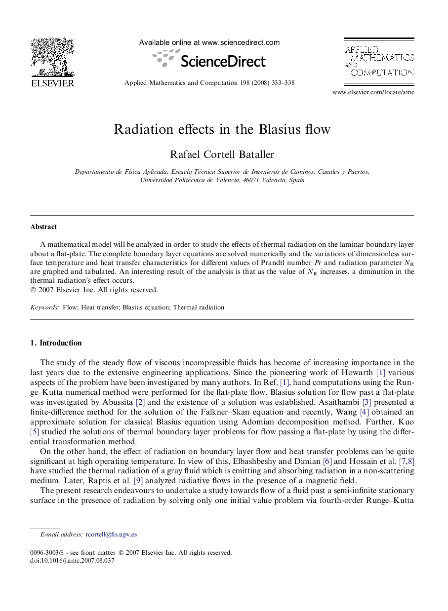 Radiation effects in the Blasius flow