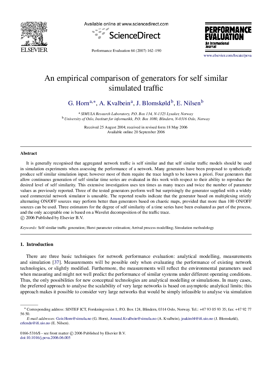 An empirical comparison of generators for self similar simulated traffic