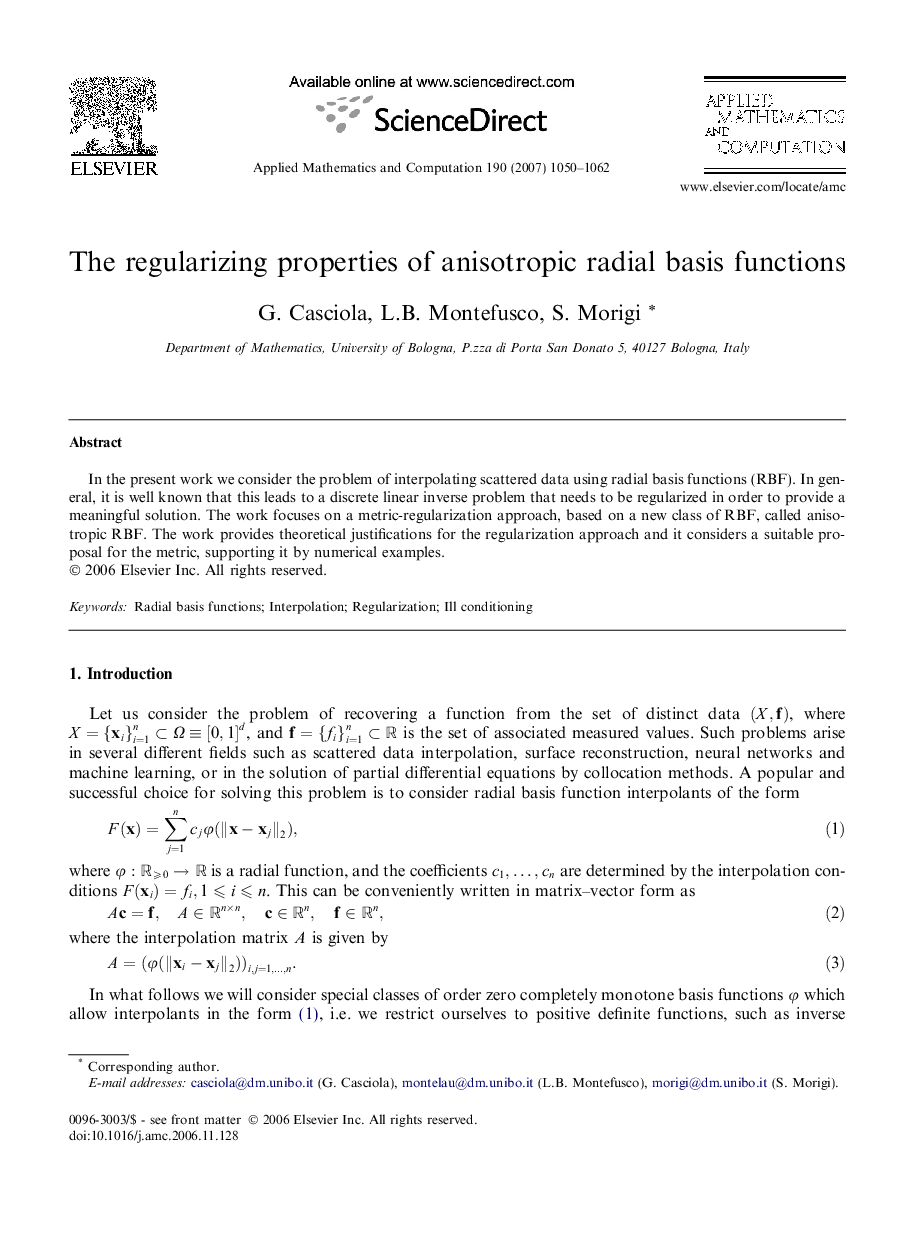 The regularizing properties of anisotropic radial basis functions