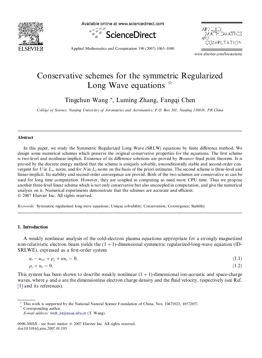 Conservative schemes for the symmetric Regularized Long Wave equations 