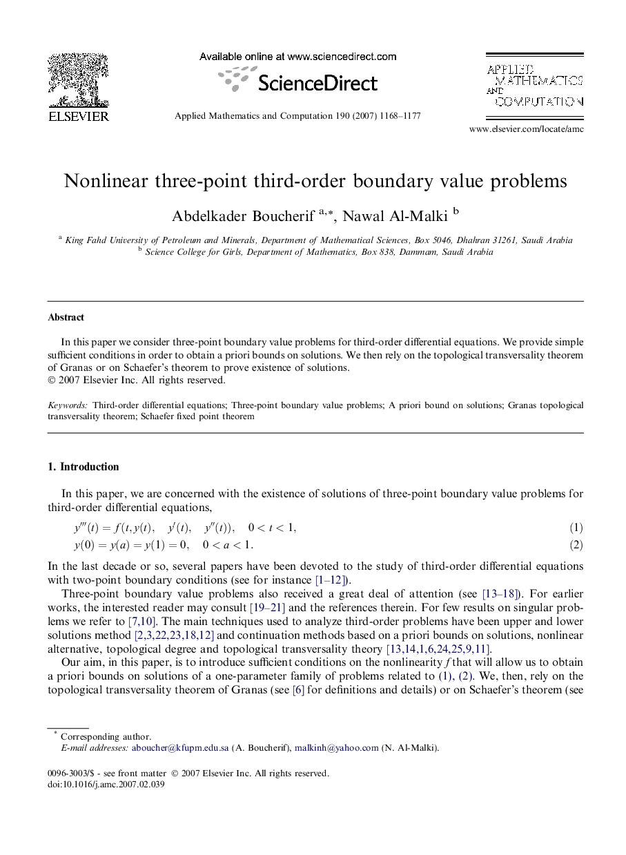 Nonlinear three-point third-order boundary value problems