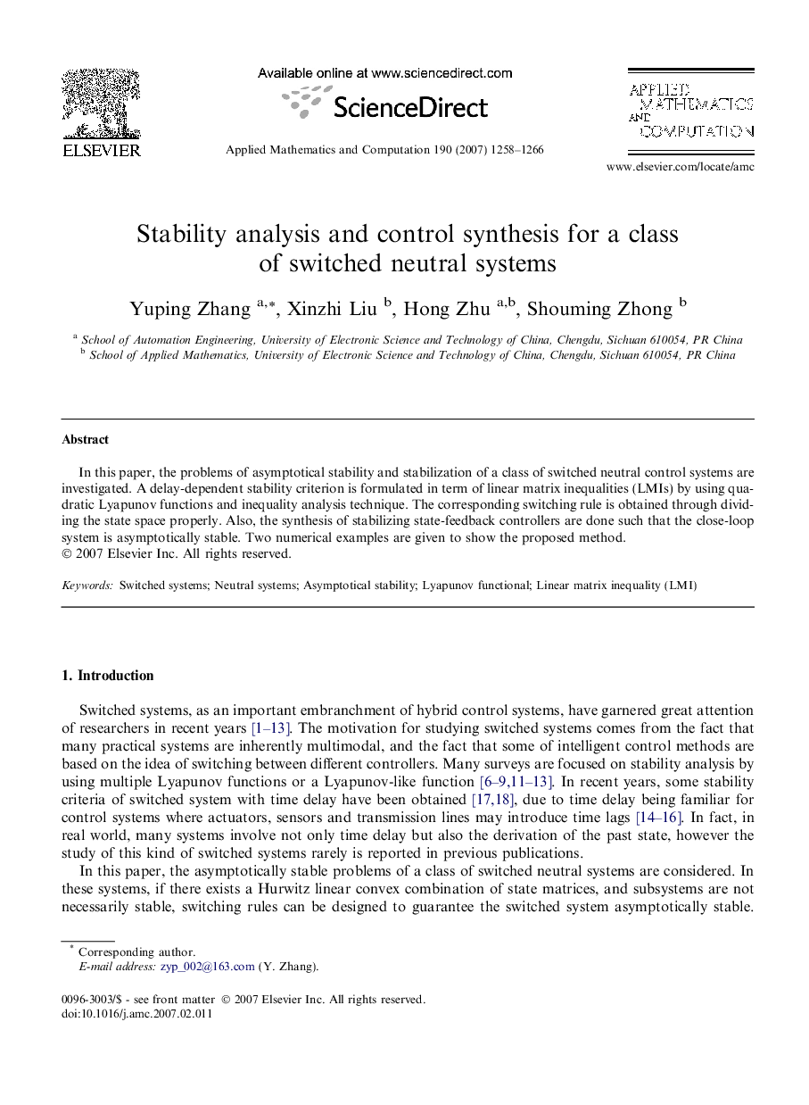 Stability analysis and control synthesis for a class of switched neutral systems